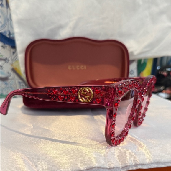 Gucci Red Crystal-Studded Sunglasses - Picture 2 of 5